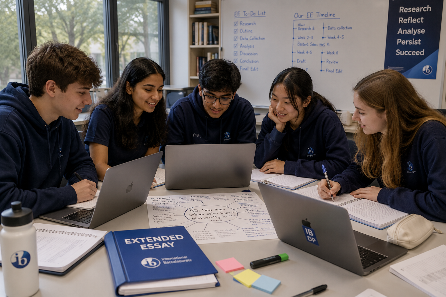 IB Students collaborating on Extended Essay
